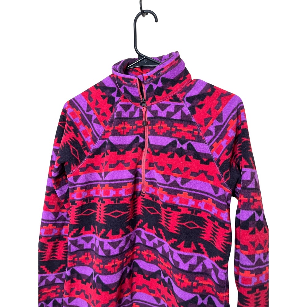 Eddie Bauer Womens Medium Fleece 1/4 Zip Pullover Aztec Geometric Red Purple - Picture 2 of 7